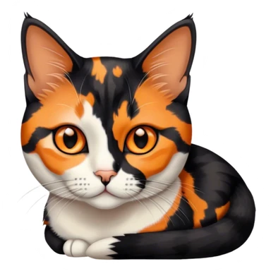 American shorthair calico cat with black fur on the right side of their face and orange on the left side sitting down sticker