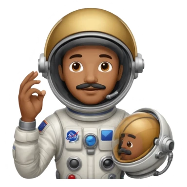 Mustached astronaut  black man holding helmet in his hand, sticker
