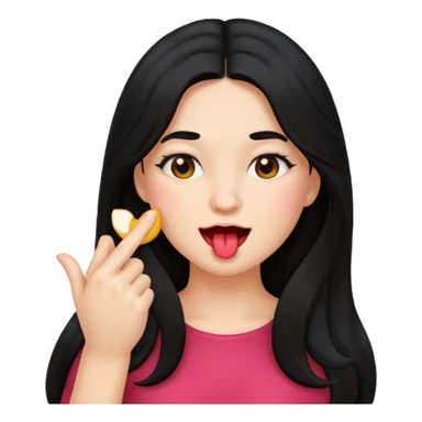 emoji biting finger flirty, and long black hair sticker