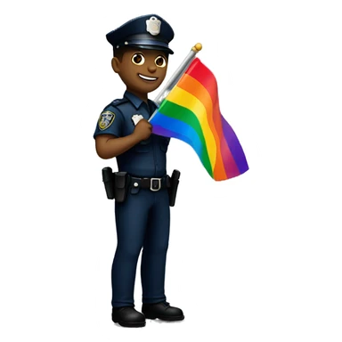 Police officer holding pride flag sticker