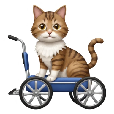 disabled brown tabby and white cat using cat wheelchair sticker
