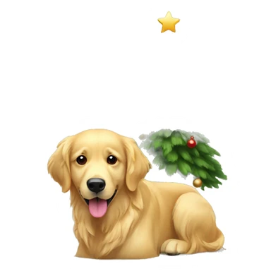 christmas golden retriever with christmas tree  sticker