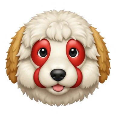 Can you make me an emoji of a white mini golden-doodle no brown in his fur with black eyes? sticker