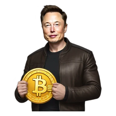Elon musk holding bitcoin ,and wearing x clothes sticker