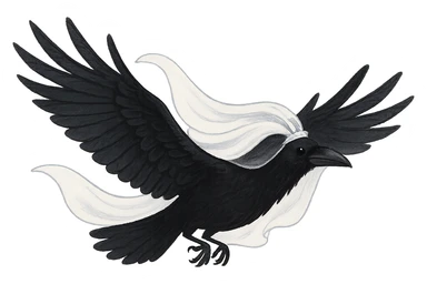 a black raven in flight, draped in a flowing white wedding veil, whimsical, transparent background sticker