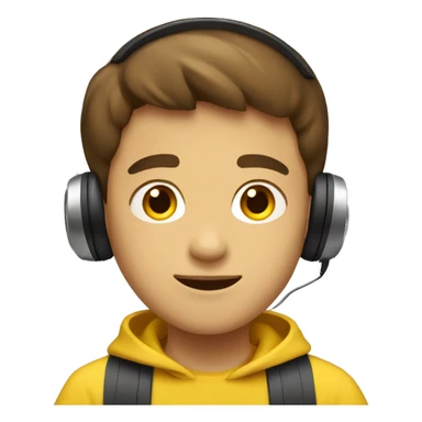 a brown short hair boy with headphone and yellow pullover say "hi" sticker