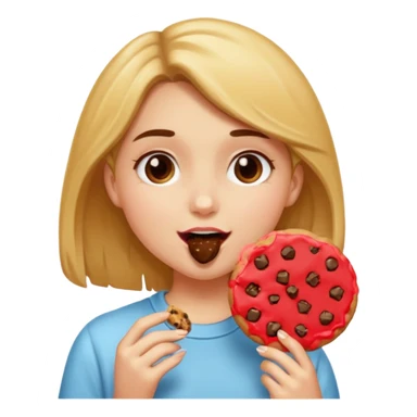 Girl eating a cookie thats bit into sticker