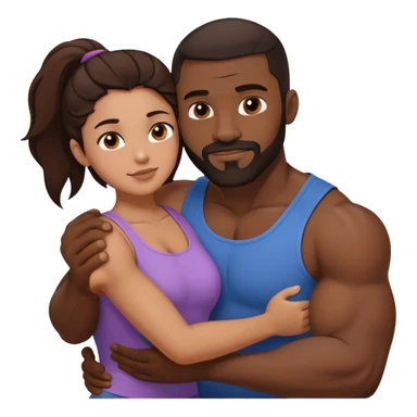 Black man with facial hair and muscles hug small brunette woman sticker