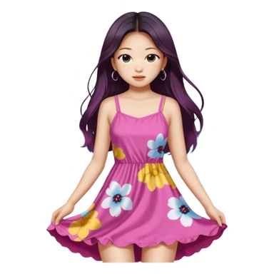 Jennie Kim from Blackpink, medium shot, wearing a stylish beach dress sticker