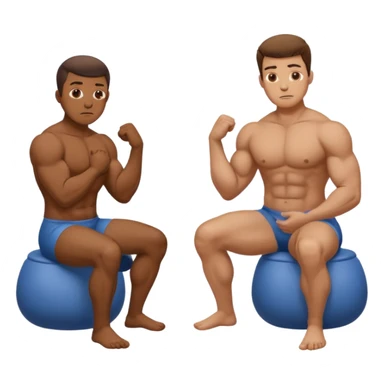 Man poops while sitting until his rectum falls out. There is a man standing nearby who poops standing up and shows off his biceps.  sticker