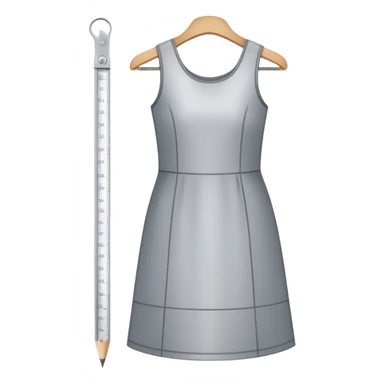 Icon for Fashion Design: a dress pattern with measurements, a ruler and a pencil. The icon should represent the process of designing clothing with a focus on precision and tailoring. Transparent background. sticker