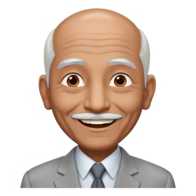 70 yr old indian man, almost bald, some white hair, light grey business suit, big smile, dark brown skin, no moustache
 sticker