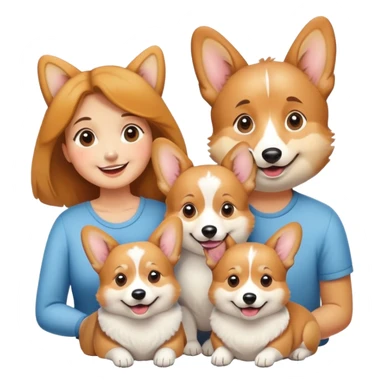 5 corgis, the mom, the dad, a boy and two girls sticker