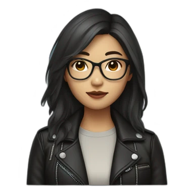 asian girl with glasses and a leather jacket with a shirt and long dark hair sticker