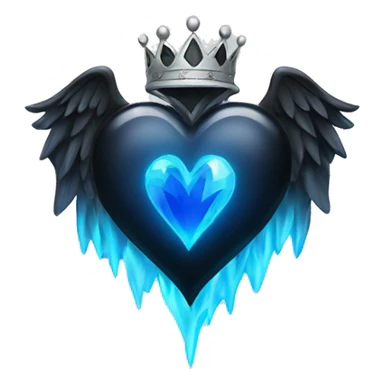 Black heart with blue flames and wings and a silver crown with blue gems  sticker