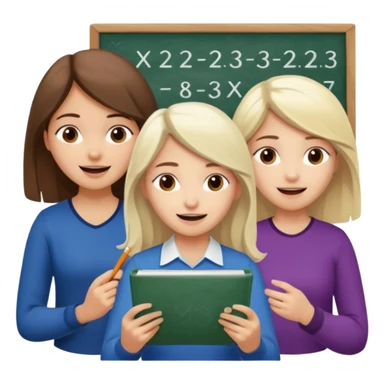 Mexican brown haired girl, white blond haired girl, and white brown haired girl all trying not to laugh while doing math sticker
