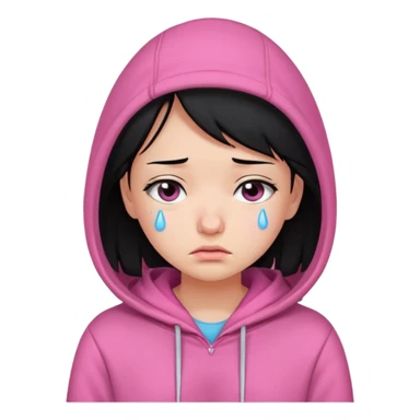 a portrait of sad girl, black hair, wear pink hoodie  sticker