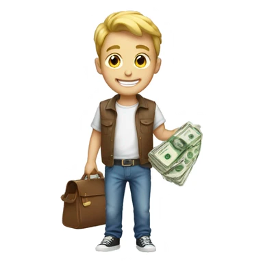 smiling boys in casual wear with money sticker