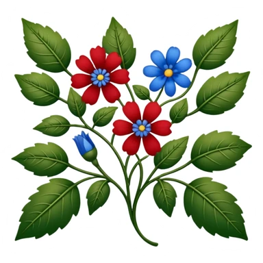 dull green leaves & red & blue flowers filigree design, extremely detailed, complex design sticker