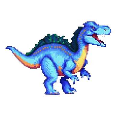 spinosaurus dinosaur in pixel art style, retro video game sprite sticker