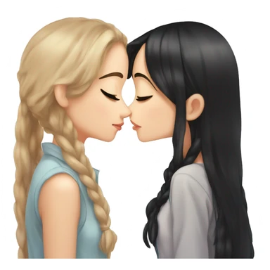two cute anime brunette girls kissing on the lips. By brunette I mean the both have long black hair, both of their hairstyles are down. One of the girls has freckles. Super cute anime style. sticker