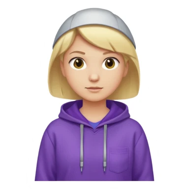 Crea un emoji de un electricista, chico rubio pelo corto hacia al lado, sin gafas, con sudadera morada y nombre empresa INDYDES sticker