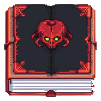 red cursed book in pixel art style sticker