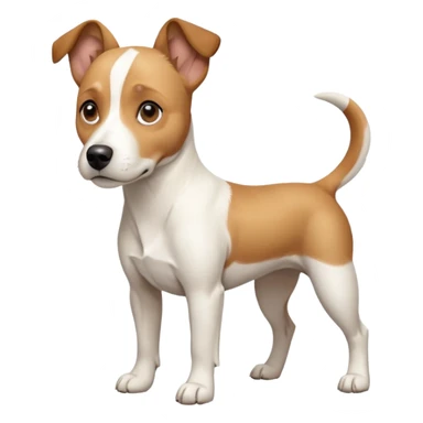 a full body facing front on of a buff white beagle cross jack russell terrier looking dog the size of a kelpie with light brown long ears resting on its face and a light brown patch above one eye and a large snout. the rest of the dog is completely white.  sticker
