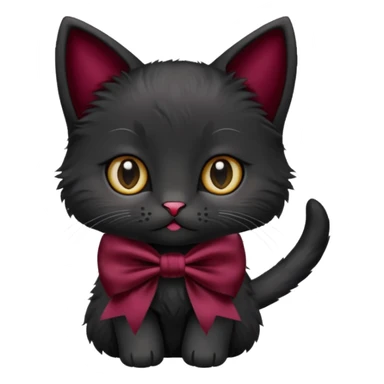 black kitten with a burgundy knot sticker