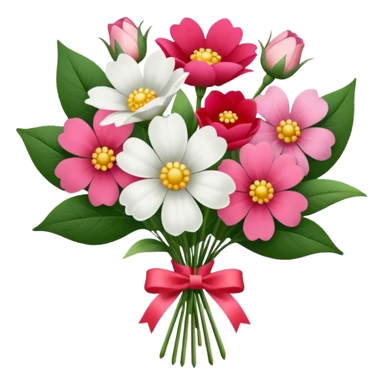 One pink flower and one white flower in transparent bouquet with red band  sticker