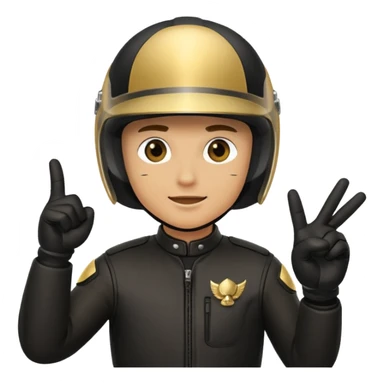 A motorcyclist in a black helmet with a golden visor flipping the bird sticker