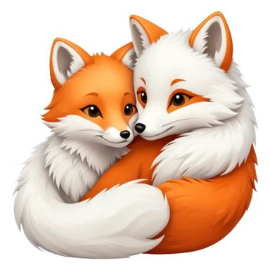 An orange fox cuddling an arctic white fox sticker