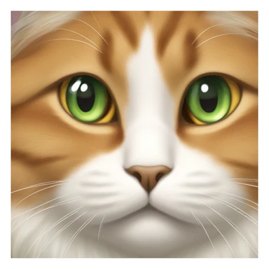Long haired, fat, orange and white  furred cat, face is a little chubby, green eyes sticker