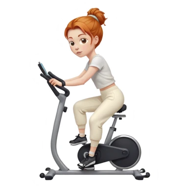 Fit Ginger girl big head messy bun riding stationary bike cream sweatpants sticker