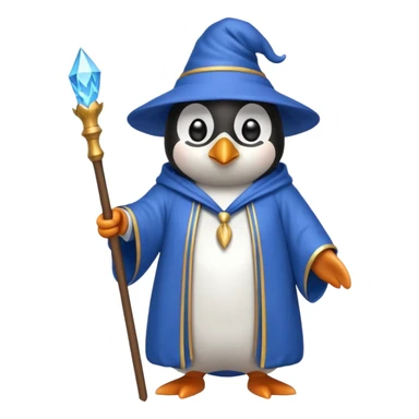 penguin wizard wearing a blue robe sticker