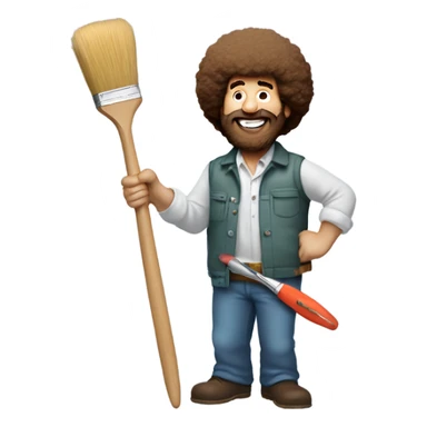 bob ross with a paintbrush thats covered in paint sticker