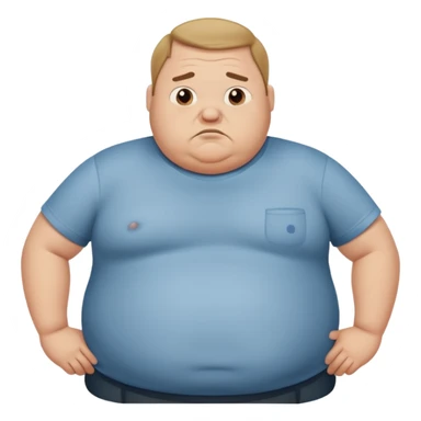 a cartoon fat man holding his stomach wearing t shirt, while looking confused?  sticker