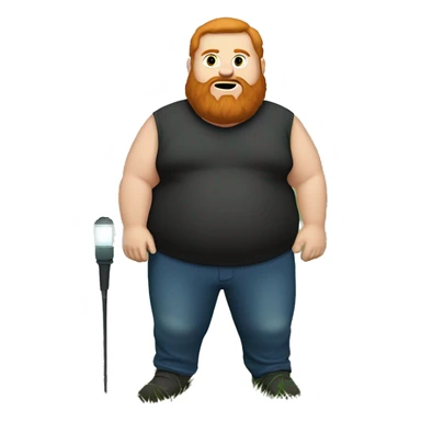 caseoh, man, very fat, 500lbs, red hair, long beard, full body, holding a flashlight, standing in field of grass sticker