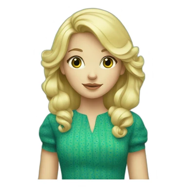 blonde hair girl in green and blue pattern dress sticker