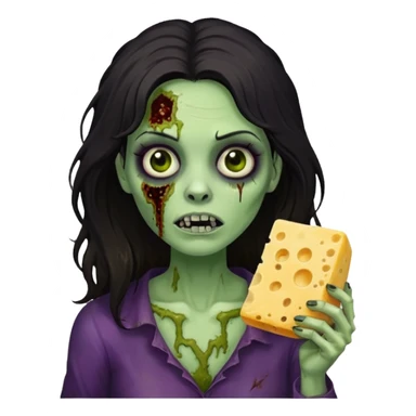 dark haired woman zombie holding moldy cheese piece sticker