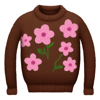Knit brown sweater with pink glitter bloom design sticker