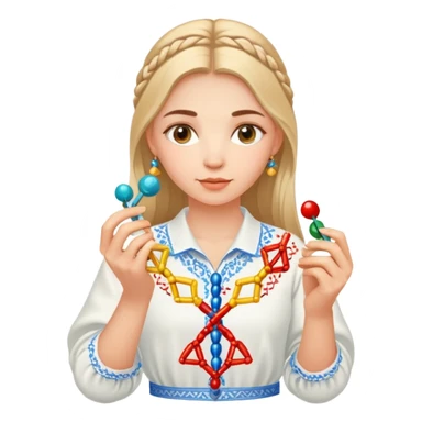 Ukrainian girl in traditional embroidered vyshyvanka shirt holding a DNA molecule in her hand sticker