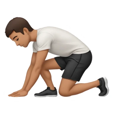 apple style emoji of a man kneeling on the ground, side view, with head lowered and hands touching the floor sticker