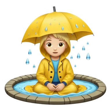 Enfant a caouet jaune coucher devant un égout et il pleut sticker