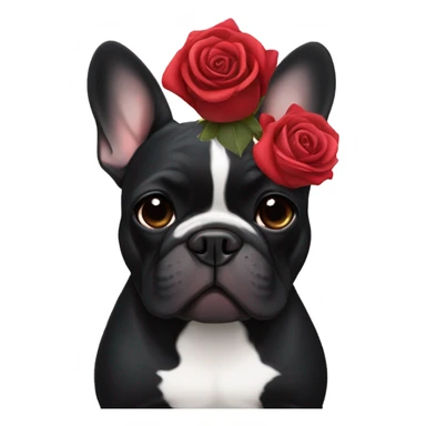French bulldog black with rose sticker
