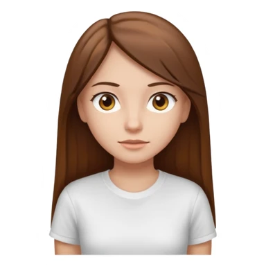Chica de pelo liso ,largo y marrón con ojos color marrón claro y una camiseta blanca y la piel blanca sticker