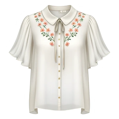  very short sleeved tiny flower white chiffon blouse sticker