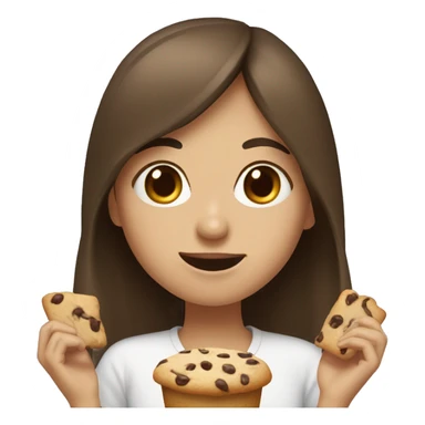 Girl with long brown hair and wispy bangs eating cookie dough  sticker
