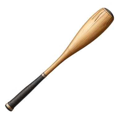 aged thick wooden baseball bat, chipped wood and scuffed surface sticker