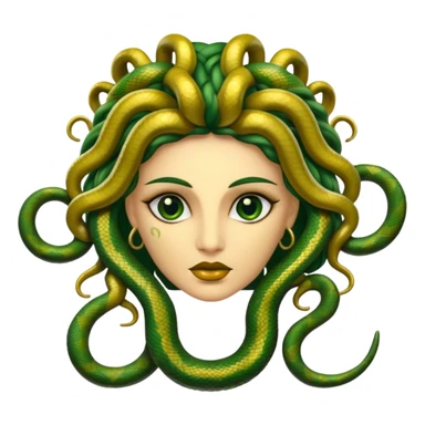 The Sicilian Medusa in gold and green and make the snake hair have snake faces  sticker